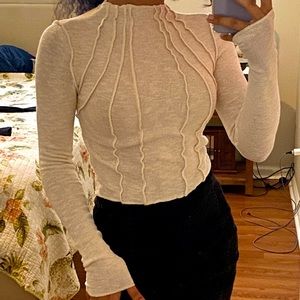 BDG XS Mock neck long sleeve cream lightweight sweater tee shirt